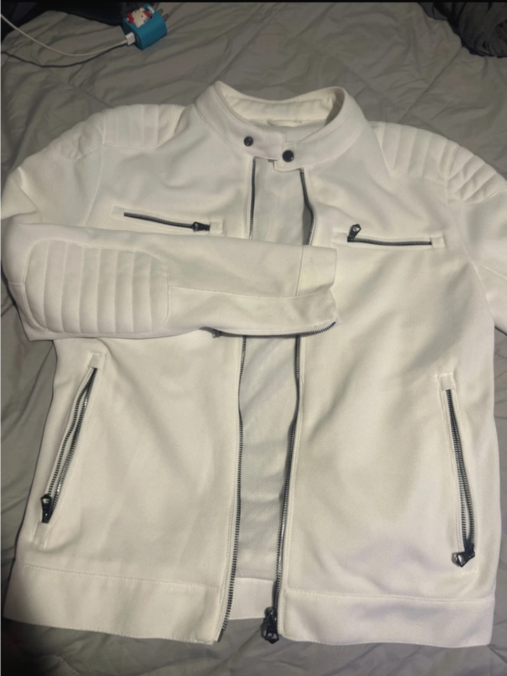 Zara White Quilted-Detail Bomber Jacket